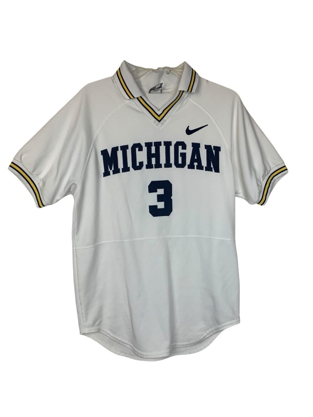 Vintage Team Nike Sports Michigan mens medium white blue jersey baseball pullove